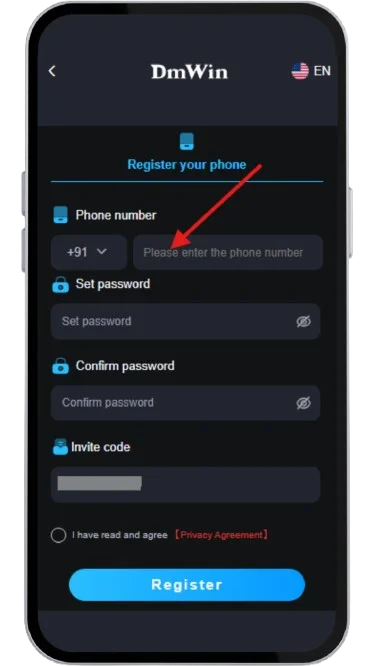 Input your mobile number to register